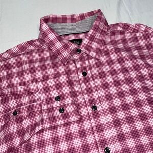 Michael Strahan Mens Pink Plaid Modern Fit Performance Dress Shirt Large 17-17.5